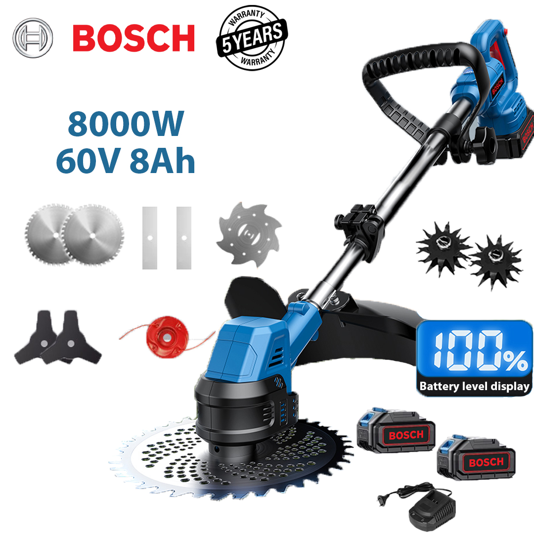 Osnovni model: 8000 W (60 V 8 Ah litijeva baterija * 2 + aluminijska oštrica * 2 + trokutasta oštrica * 2 + ravna oštrica * 2 + aluminijsko uže za rezanje * 1 + oštrica protiv zapetljavanja * 1 + glava pluga * 2 + brzi punjač * 1)